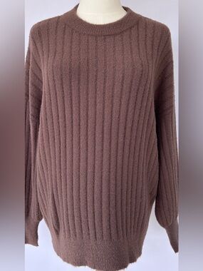 Aerie Women’s Ribbed Fuzzy Sweater Oversized Crew Neck Long Sleeves Size XS